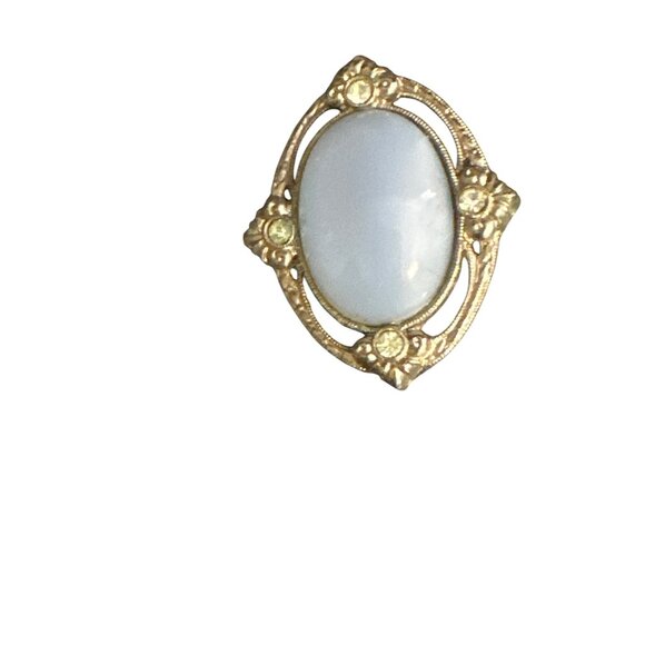 Vintage Gold-Tone Brooch With Light Blue Stone & Rhinestones - Picture 2 of 3